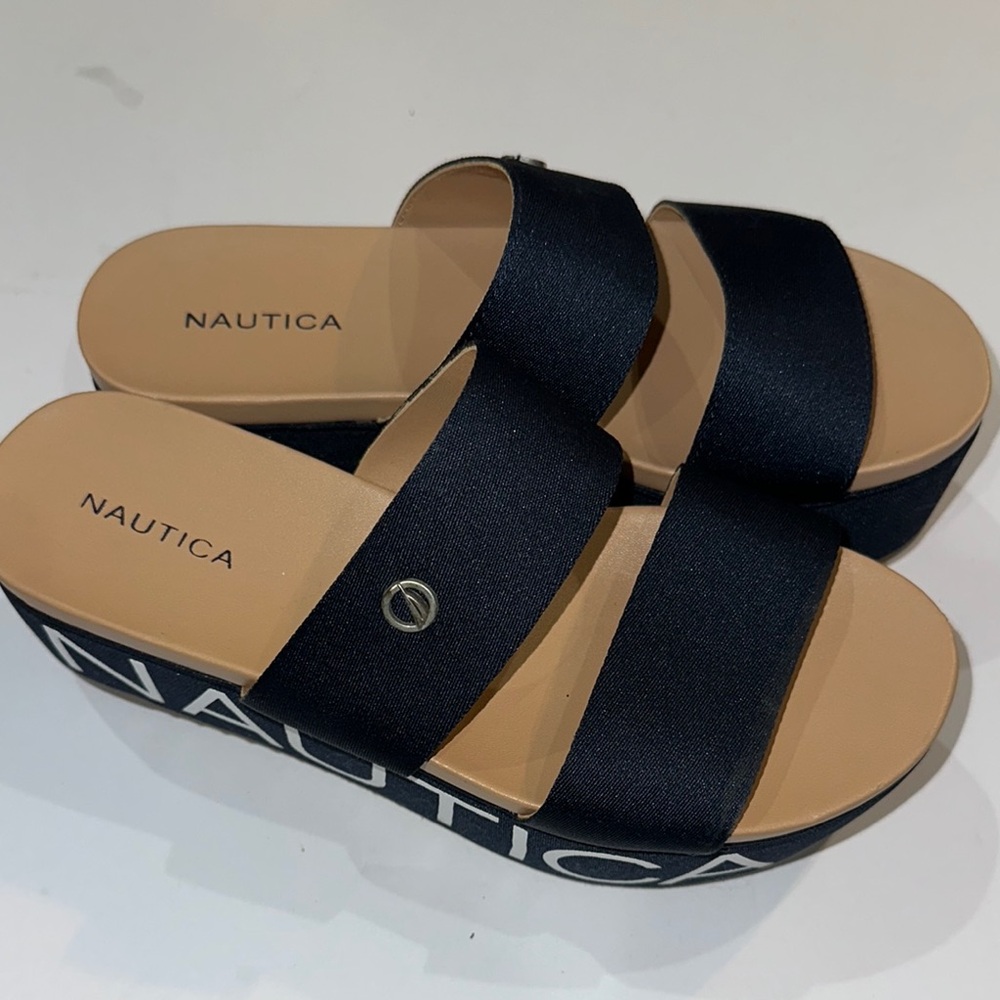 Nautica Black and Tan Platform Sandals
